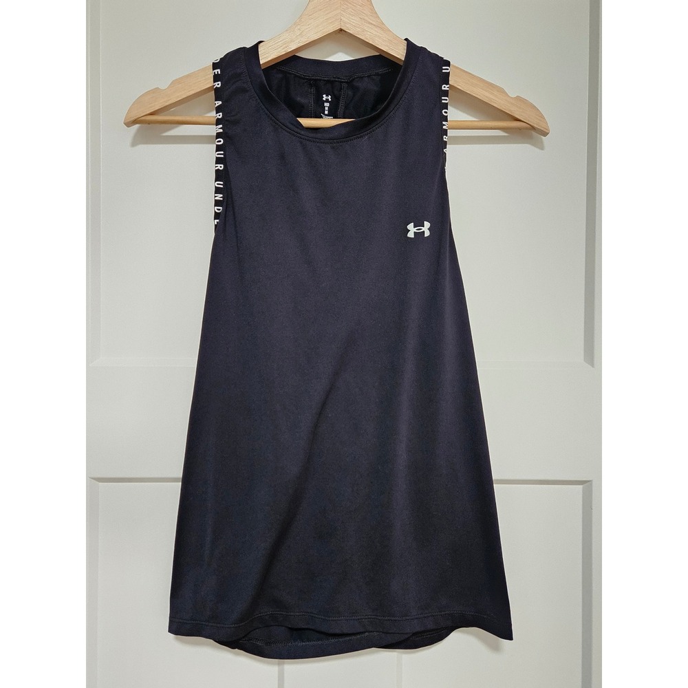 Under Armour Women's Medium Black Open Back Workout Tank Logo Strap Athletic